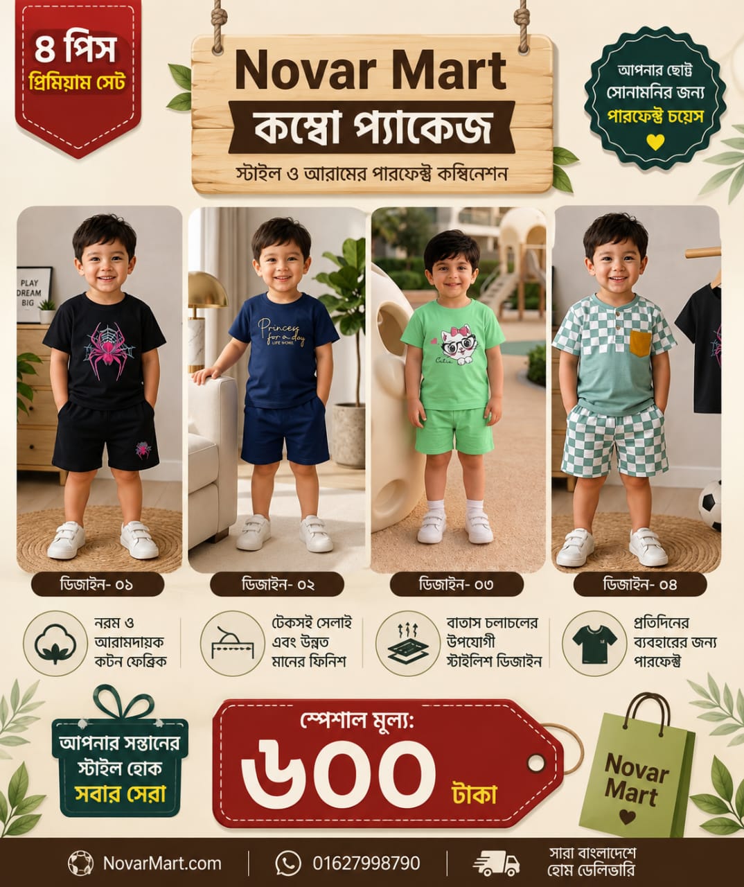 ৬০০ টাকা ৪ সেট ( গেঞ্জি + প্যান্ট ) স্টক ক্লিয়ার সেল 36